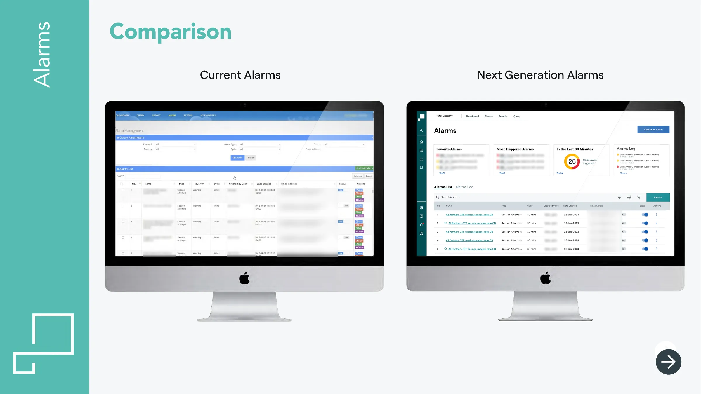 Alarms: legacy vs redesigned